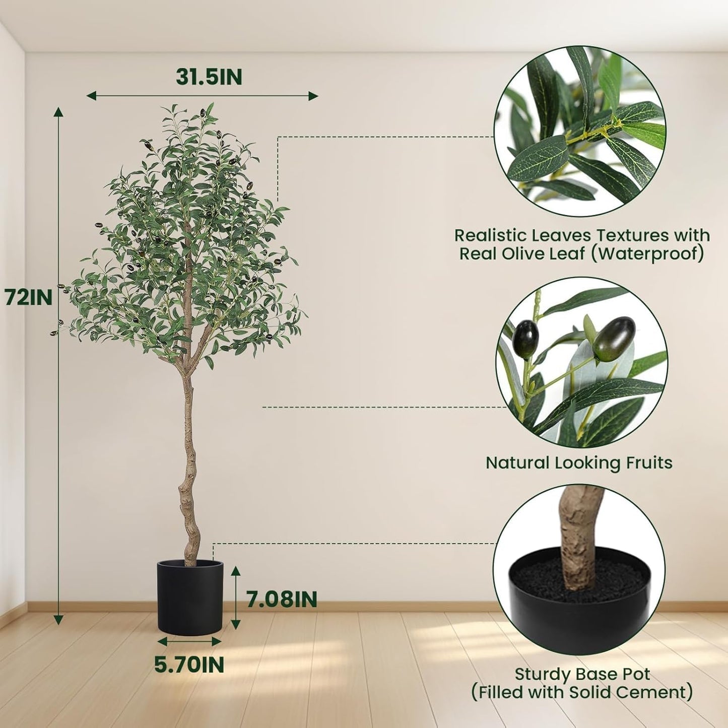 AnTing Fake Plants Olive Tree 6FT for Decor - Artificial Olive Tree 72in for Home Office Garden Hotel Decor Housewarming Gifts(1Pack)