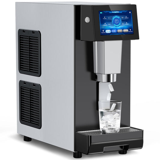 Commercial Nugget Ice Maker Machine, 100Lbs/24H Pellet Chewable Ice, 3-IN-1 Nugget Ice Maker with Ice & Water Dispenser, Self-Cleaning Countertop Stainless Steel Ice Machine for Business, Office,Party