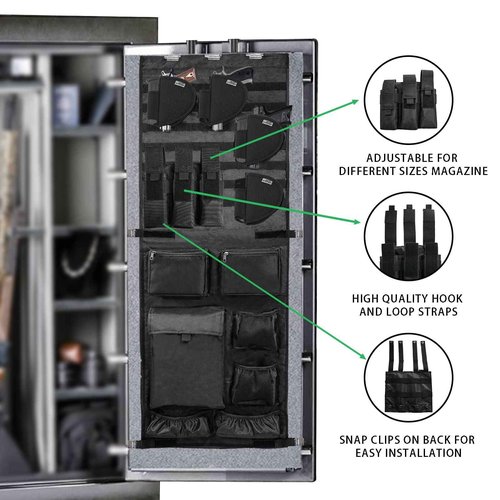 NEXT STATION Gun Safe Door Organizer,Molle Gun Safe Door Panel Organizer with Pistol Holder Mag Pouch, Fit Door Panel Width 18.5 to 24.5inch,Gun Safe Accessories Storage(18W*46.5H inch) (Molle Design)