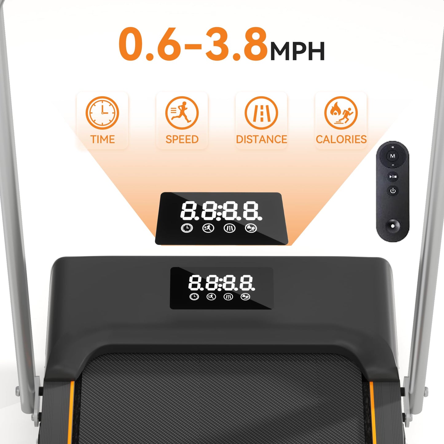 Foldable Walking Pad Treadmill, 2.0HP Motor, LED Display, 220 Lbs Capacity, Ultra-Slim 2-in-1 Design with Remote Control, 0-8% Incline, Quiet Under Desk for Home Office (W3-110-US) (with Handrail)
