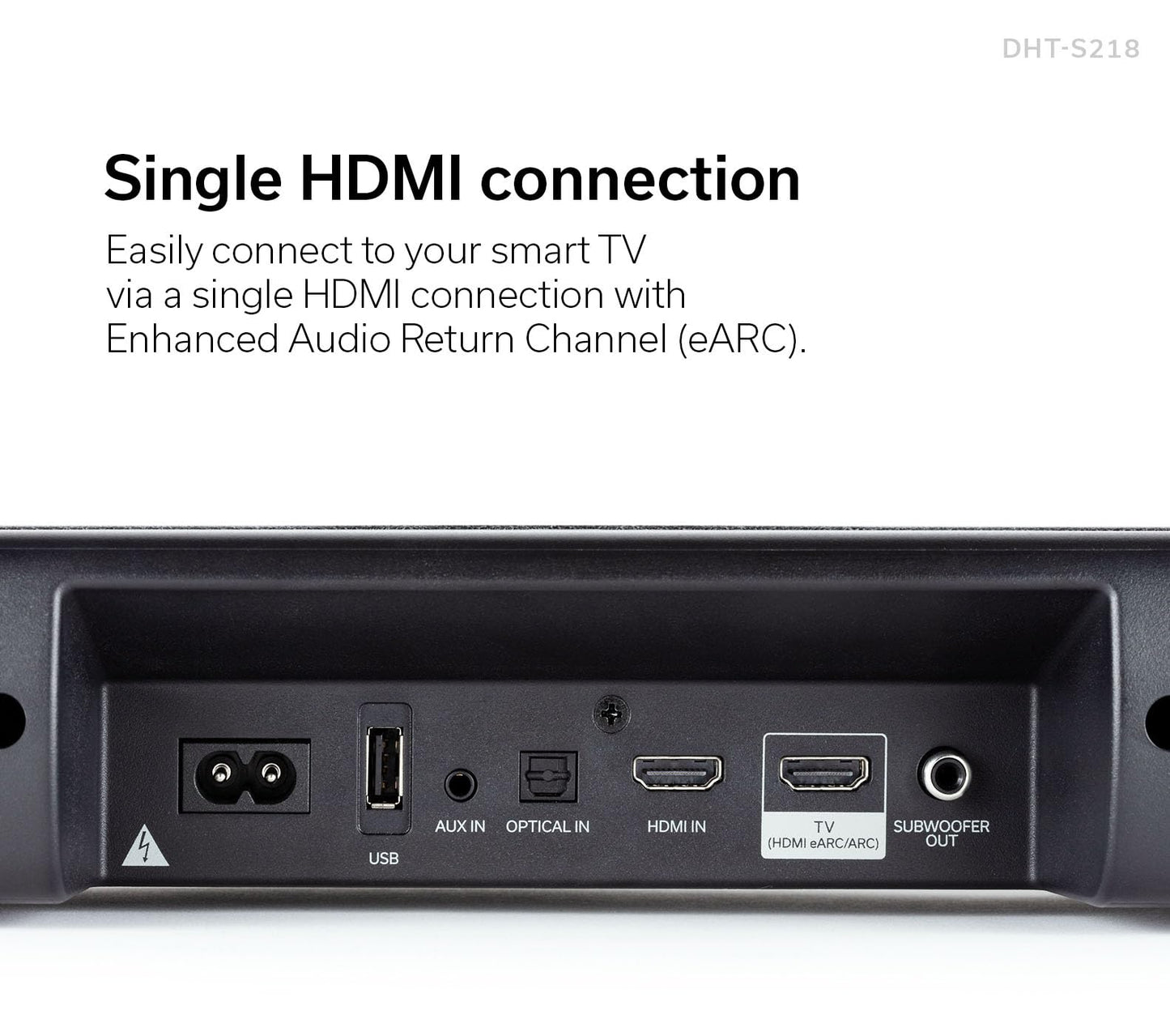 Denon DHT-S218 Sound Bar for Smart TV (Black), 2.1-Channel, 3D Audio with Dolby Atmos, 2 Built-in Subwoofers, Dual Midrange & Tweeters, 4K HDMI eARC, Dialog Enhancer, Multi-Pairing & Multi-Point.