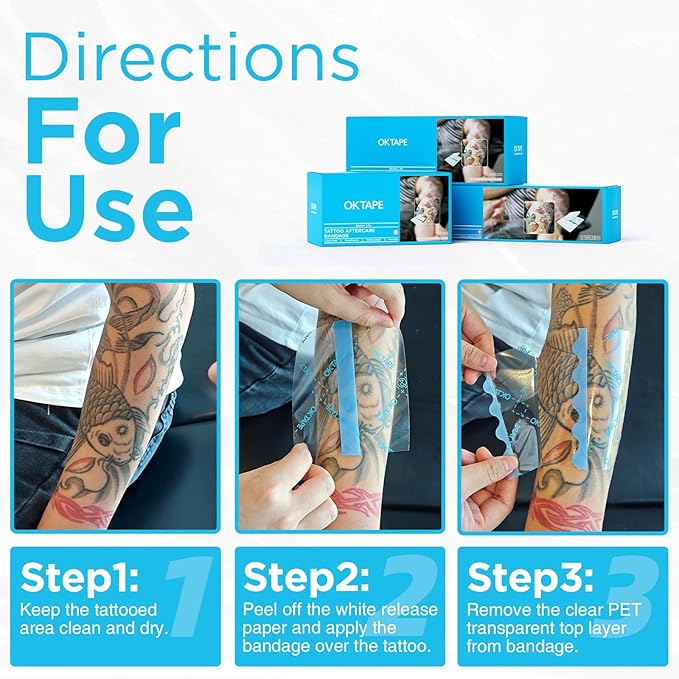 OK TAPE Tattoo Aftercare Bandage with Sliding Cutter(4 in x 6 yd),Second Skin Tattoo Cover Up Patch for Faster Healing and Skin Recovery,Waterproof Transparent Latex-Free Film,Tattoos Supplies