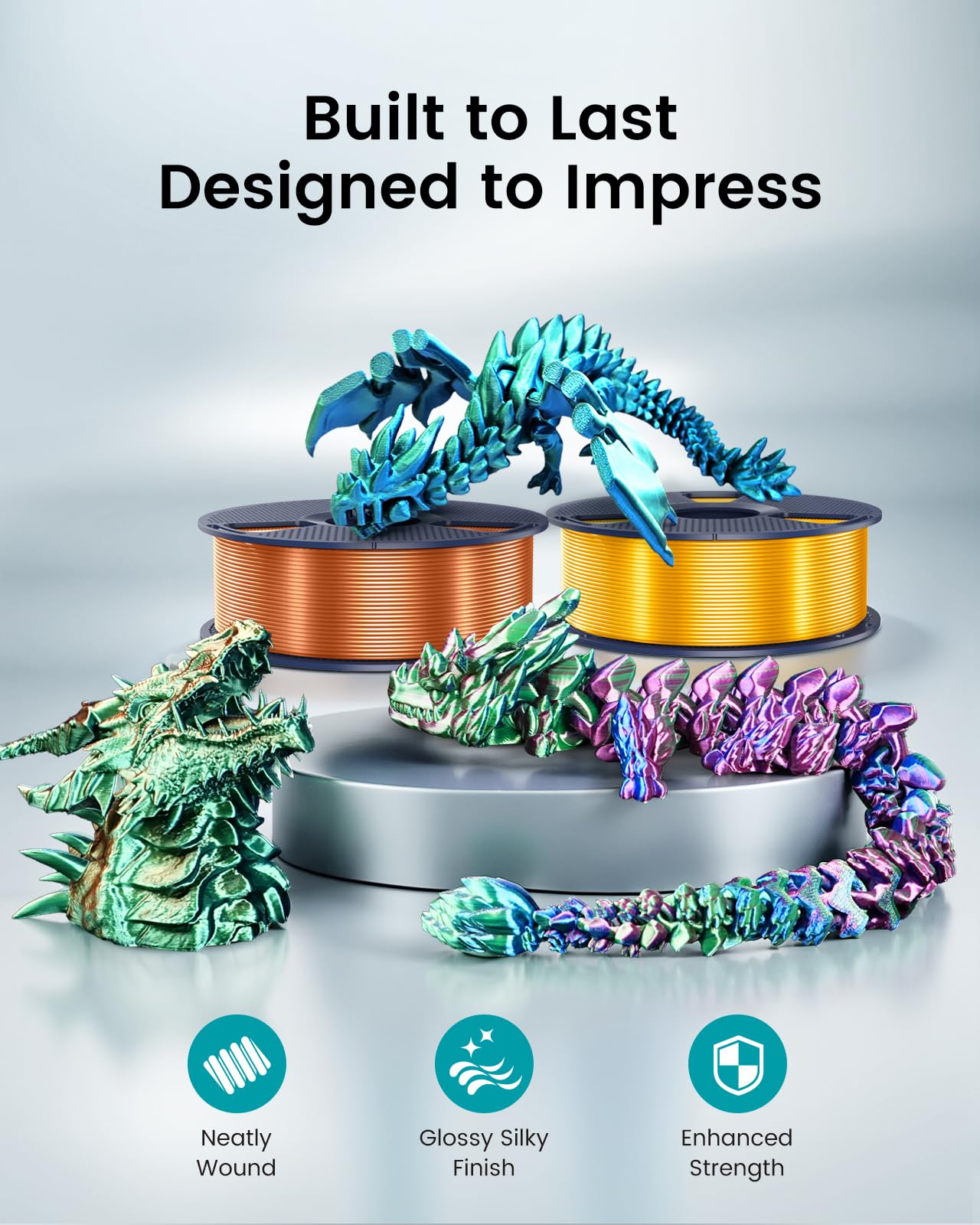 SUNLU Silk PLA+ Filament 1.75mm, Chrome Like Gloss Finish, Smooth Silk Texture, Upgraded Formula for Stable Printing, 1kg(2.2lbs) PLA Plus 3D Printer Filament, Red