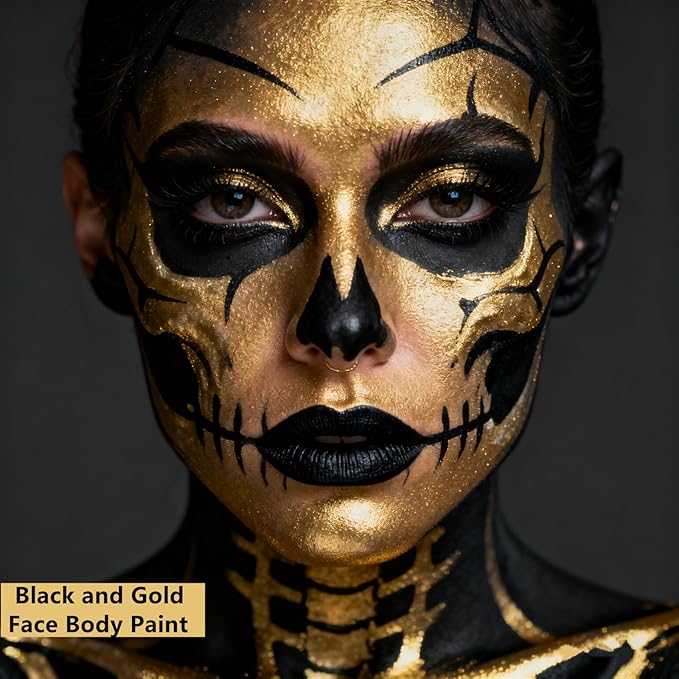 Go Ho Cream-Blendable Gold Face Paint (1.06 oz),Waterproof Gold Face Paint Stick for Halloween Cosplay Zombie Vampire Skeleton Clown SFX Makeup,Gold Eye Black Stick