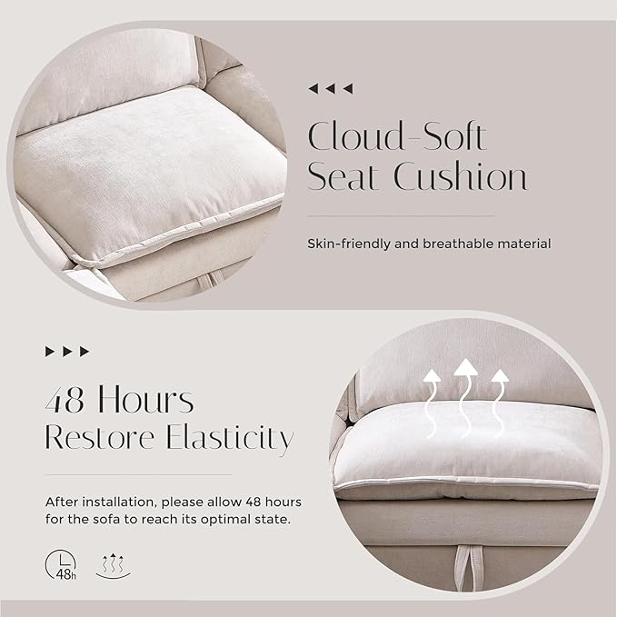 85.83" Sectional Couches for Living Room, Cloud Couch Sectional with Large Storage Ottoman, L-Shape Modular Sectional Sofa with 5 Seater Chenille Sofa and Pillow for Apartment, Bedroom, Beige