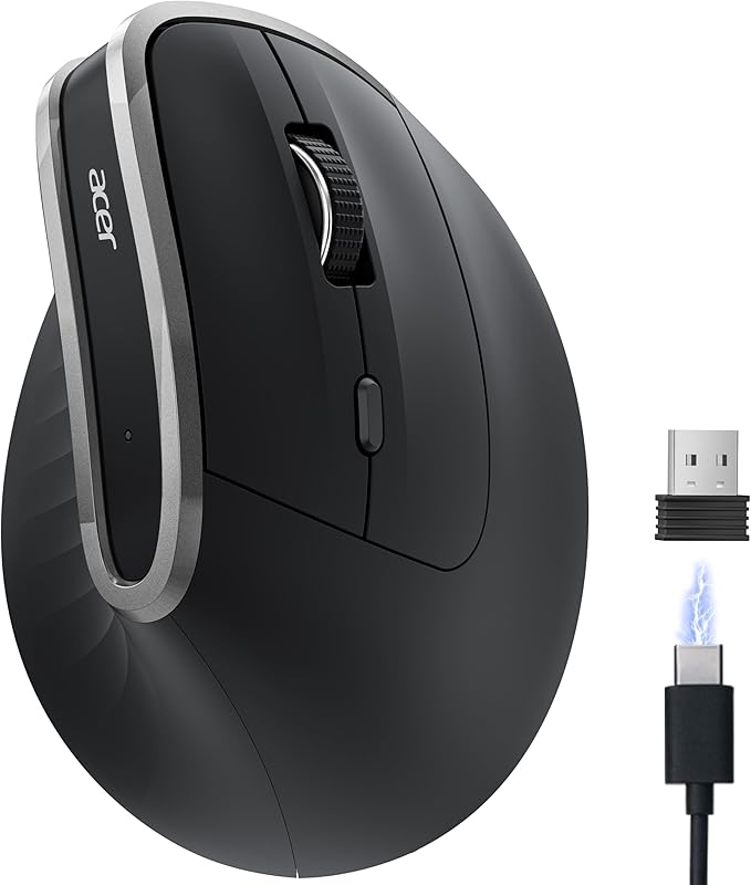 acer Ergonomic Mouse Wireless, Vertical Computer Mouse for Office, Ergo Mice Rechargeable for Right Hand, 2.4GHz USB Recei...
