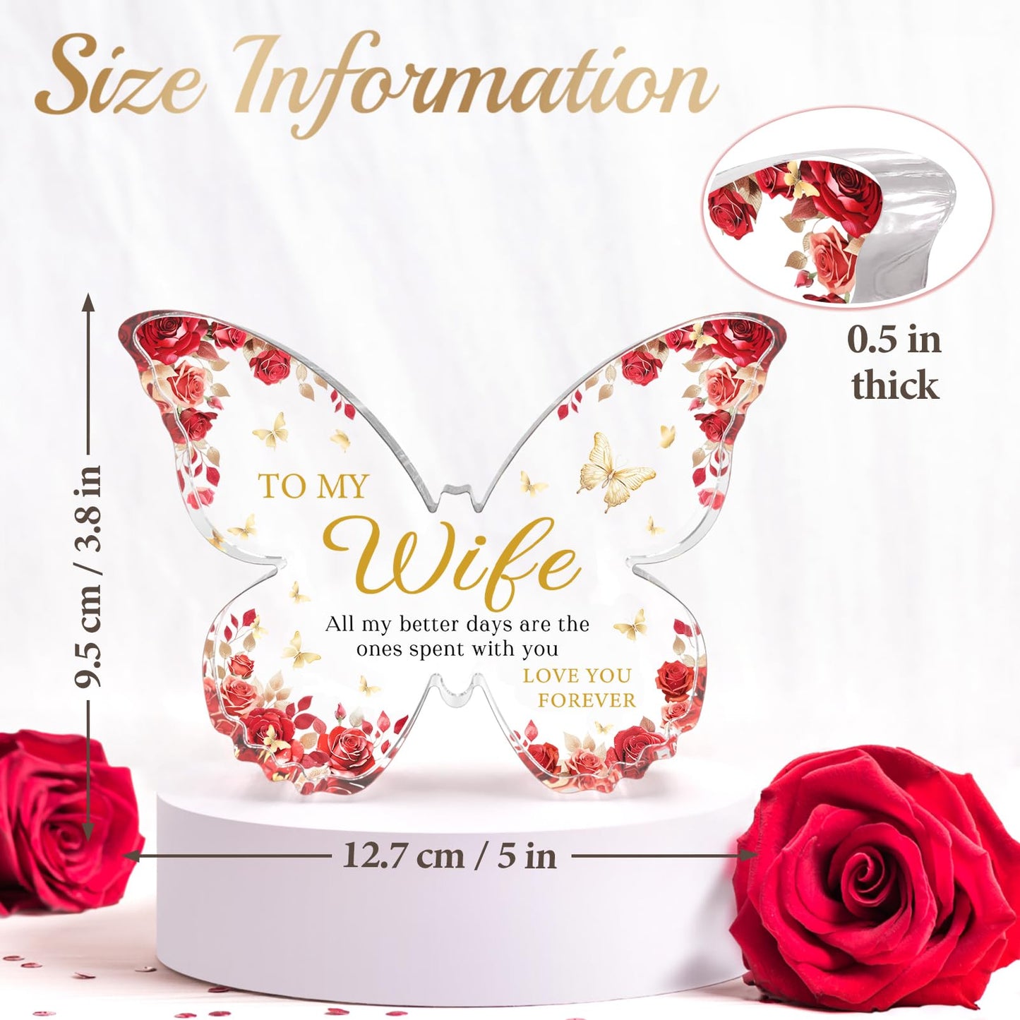Glydein Romantic Wife Anniversary Birthday Gift Ideas, 5x3.8x0.5 Inch Butterfly Acrylic Plaque Decor, Mothers Day Valentines Christmas Wedding Present for Wife