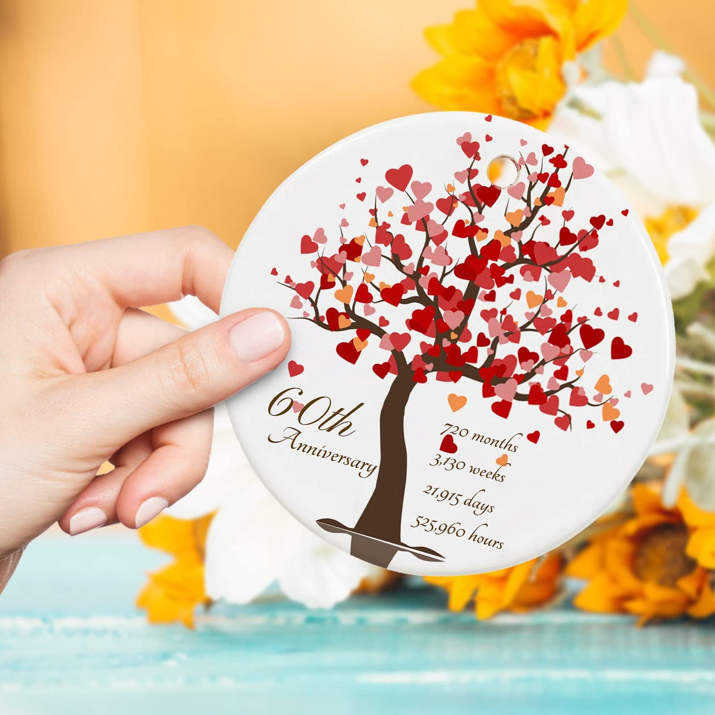 60th Anniversary Ornament, Gifts for 60th Wedding Anniversary, 60 Year Anniversary Valentines Gifts for Couples,Parents, 2.9" Ceramic 60th Anniversary Christmas Ornaments 2025