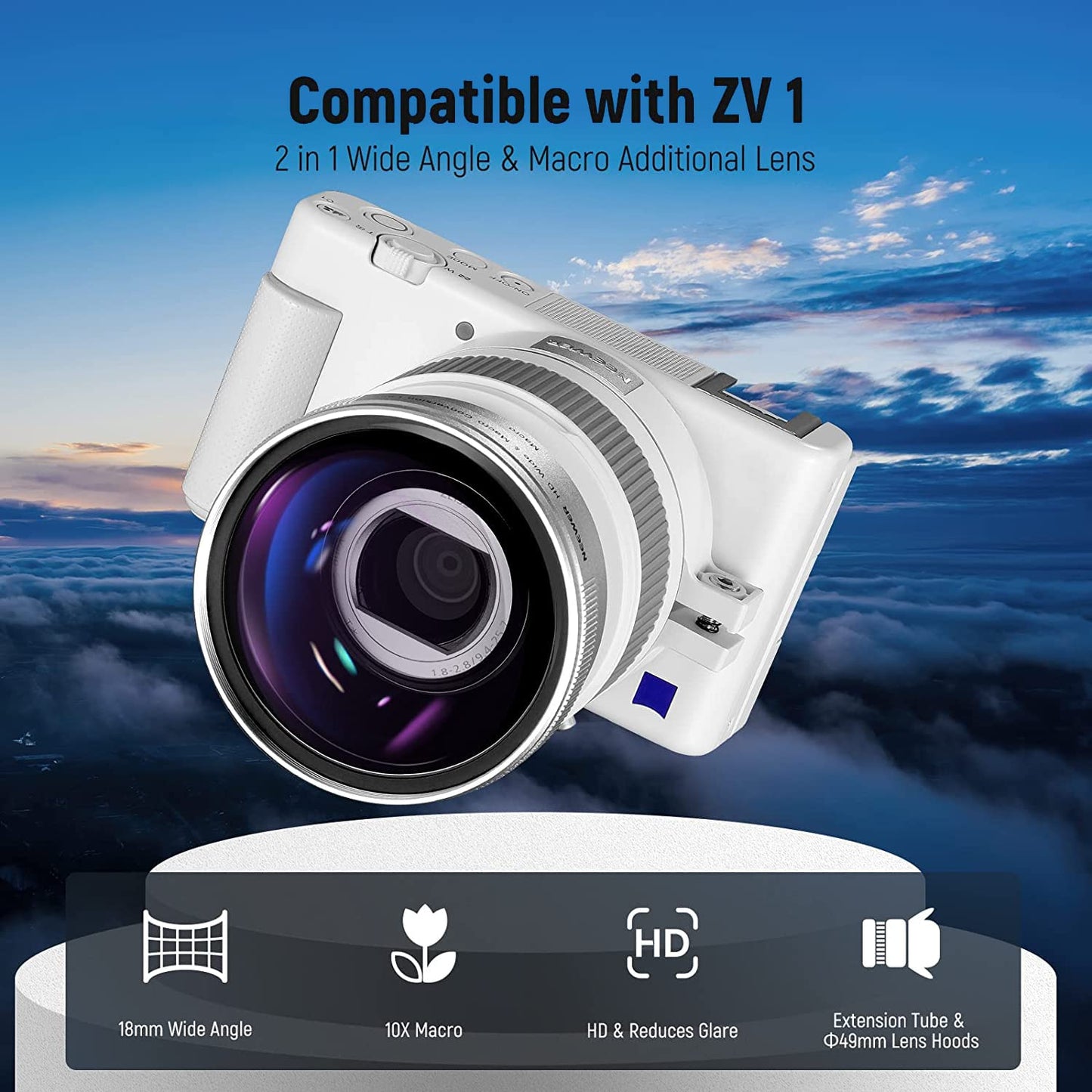 Neewer 2 In 1 18Mm Wide Angle & 10X Macro Lens With Extension Tube, Bayonet Mount Lens Adapter & Cleaning Cloth, Only Compatible