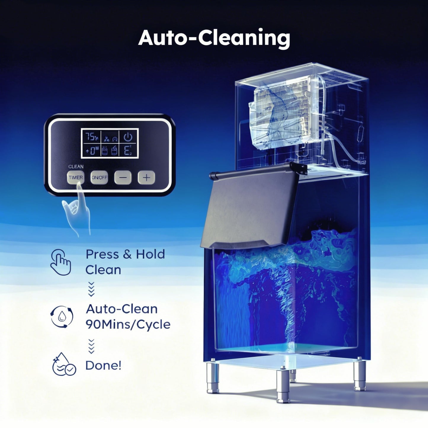 450 lbs/Day Commercial Ice Maker, Industrial Ice Machine with 250 lbs Storage Capacity, Auto-Cleaning Feature, Ice in 8-15 min, Ideal for Bar/Cafe/Restaurant