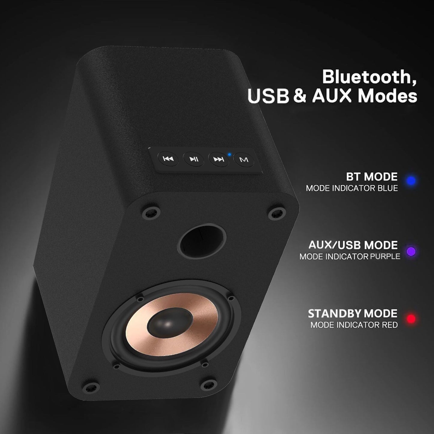LONPOO Plug-N-Play Gaming Computer Speakers for Desktop and PC, 30W RMS Active Bookshelf Speaker with 3-Inch Full Range Speaker,Support Bluetooth 5.3, USB Playback,Aux-in and 3.5mm Earphone Port