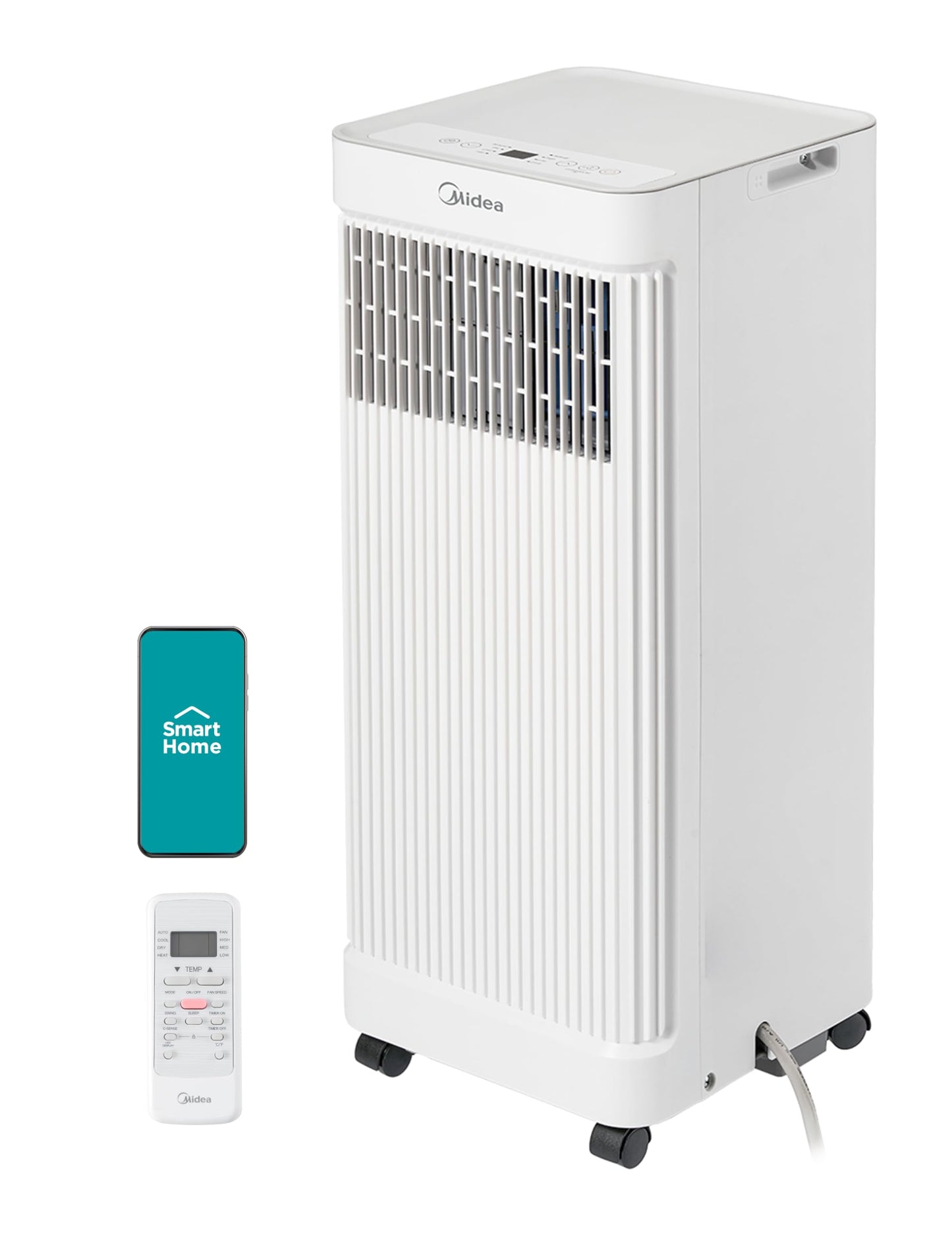 Midea 9,000 BTU ASHRAE (6,000 BTU DOE/SACC) Portable Air Conditioner, Smart Control, Cools up to 250 Sq. Ft., with Dehumidifier & Fan mode, Remote Control & Window Installation Kit Included