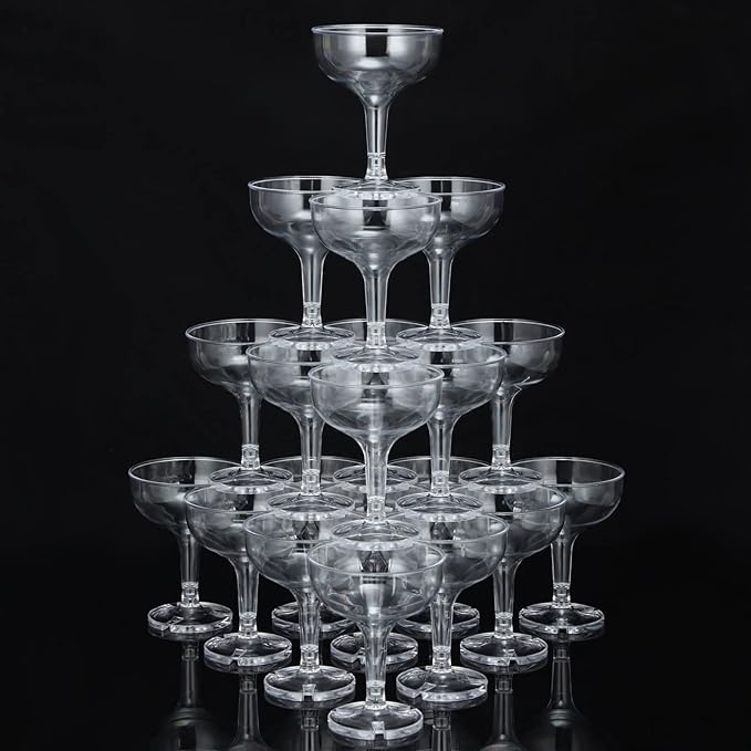 Potchen 100 Pcs Plastic Champagne Party Glasses 5 oz Clear Disposable Champagne Glasses Stackable Acrylic Martini Flutes U...