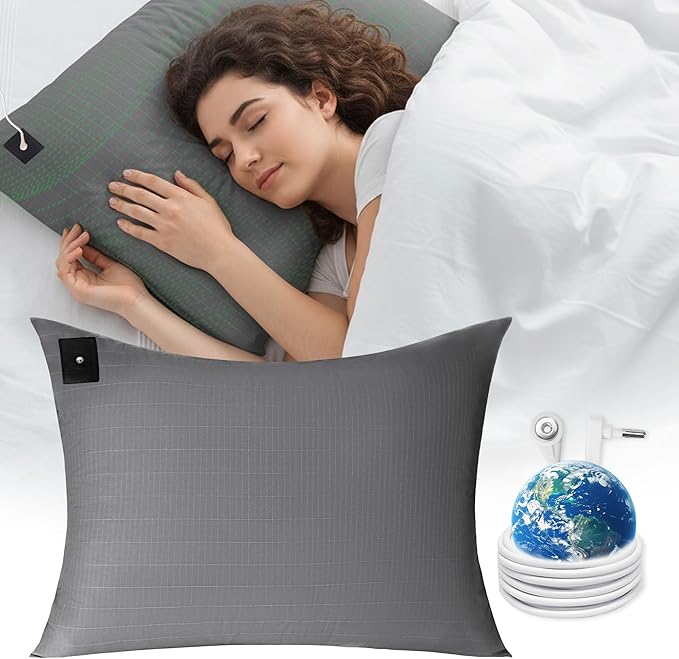 Groundingtop Earth Pillowcase Upgraded 10% Silver Fiber Grounding Pillow case, 90% Cotton Grounded Bed Pillow Cover for Better Sleep Pain Relief Improve Energy, Queen 20x36 Inch, Gray 1PC