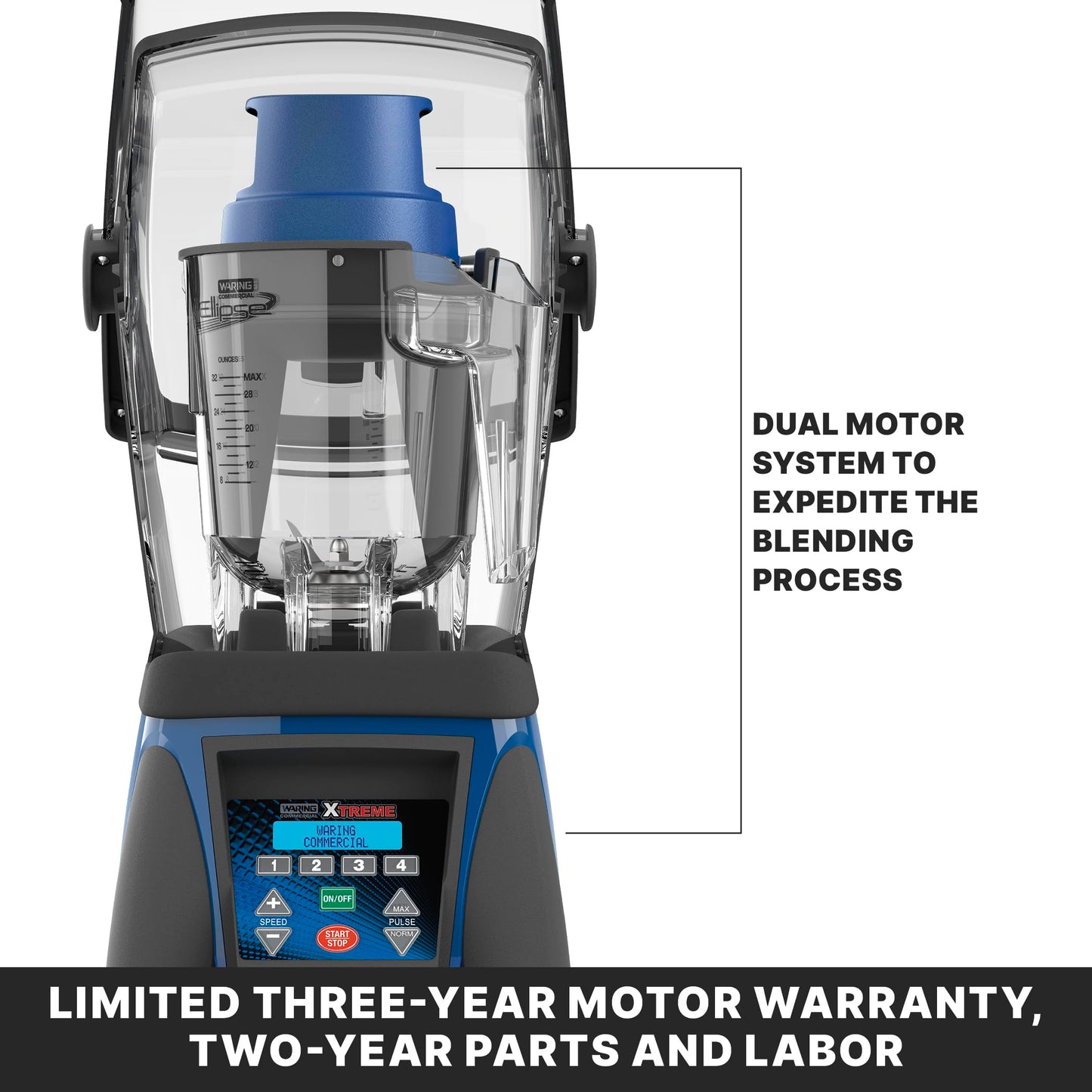 Waring Commercial 3.5 HP Ellipse Blender w/LCD Display, Programmable, 32 oz. Copolyester Container & Sound Enclosure