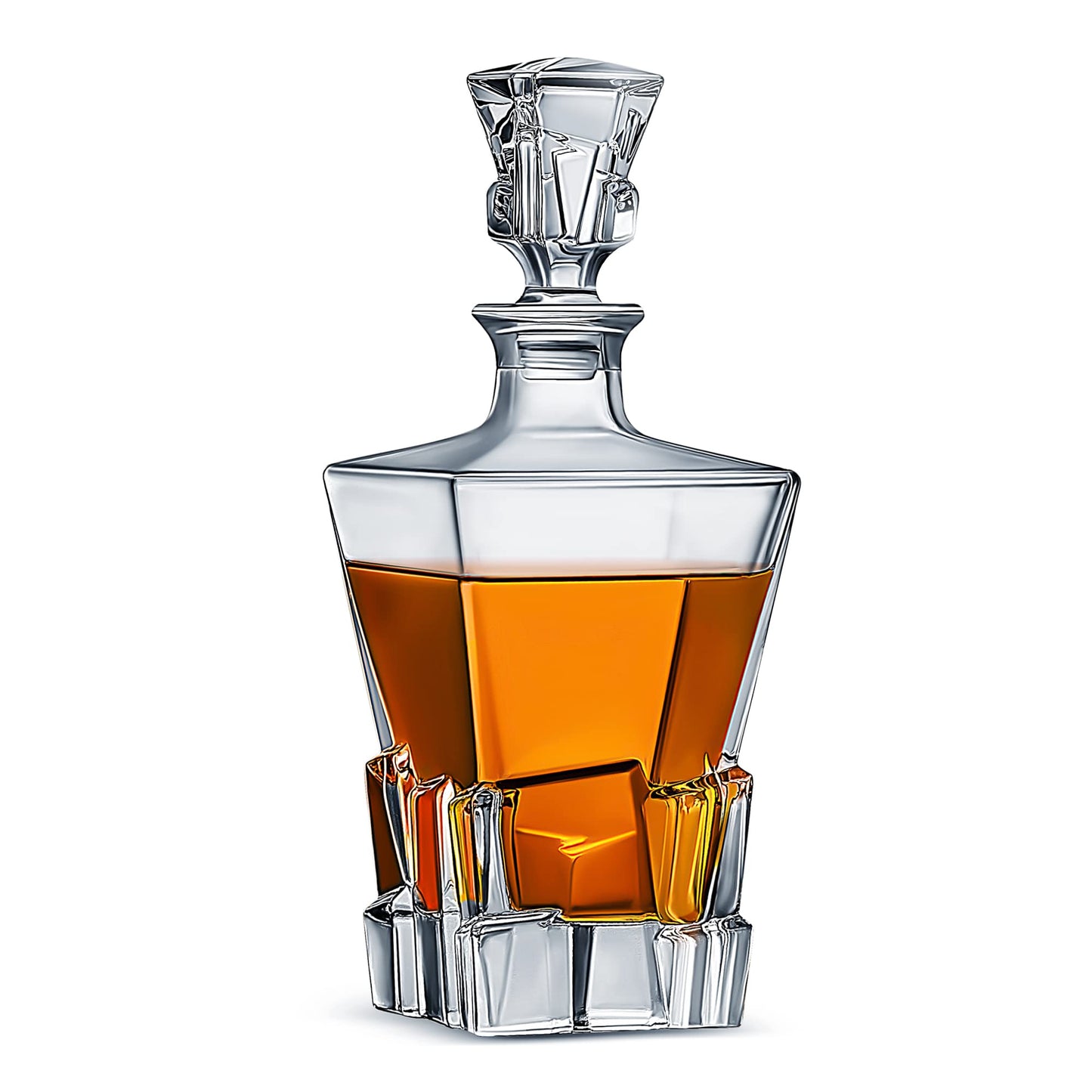 LUXU Premium Whiskey Decanter with Glass Stopper,29 oz Bourbon Decanter for Wine | Vodka | Brandy,Iceberg Container Bottle Dispenser with Lid - Alcohol Glass Liquor Decanter Gift for men Clear