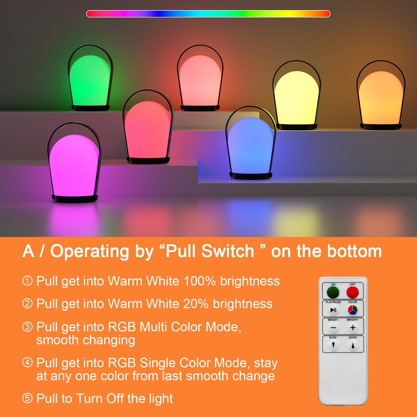 FUYO Outdoor Table Lamp, Hanging Night Light, Portable Shower Lamp. Rechargeable Lamp with RGB for Outdoor Bedroom Living Room Patio Camping Party Garden Porch