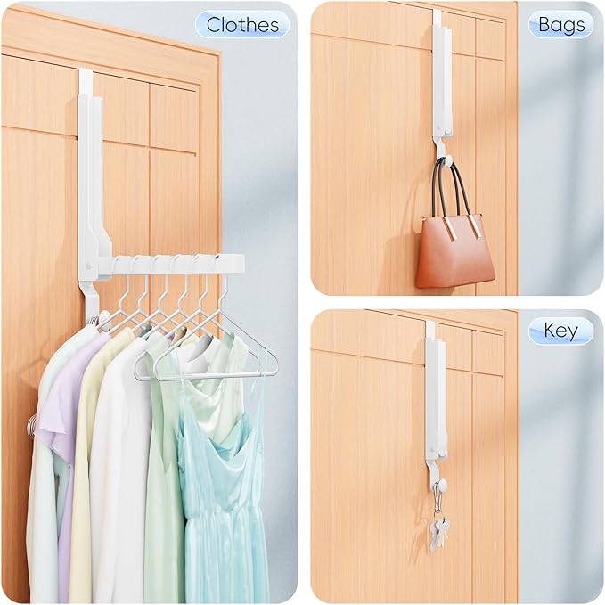 BAKON Over The Door Hanger Folding Clothes Drying Rack, Folding Hanging Coat Rack for Indoor Laundry Room Compact Small Space Foldable Portable Clothing Hanger Hook Collapsible (Wihte-2(Upgraded))