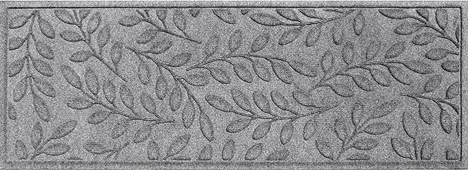 WaterHog Welcome Mat for Indoor/Outdoor, 2’ x 5’, Made in USA, Durable & Water-Resistant, Dirt Trapping Mat, Decorative Front Door and Entryway Rug, Brittney Leaf Design, Medium Grey