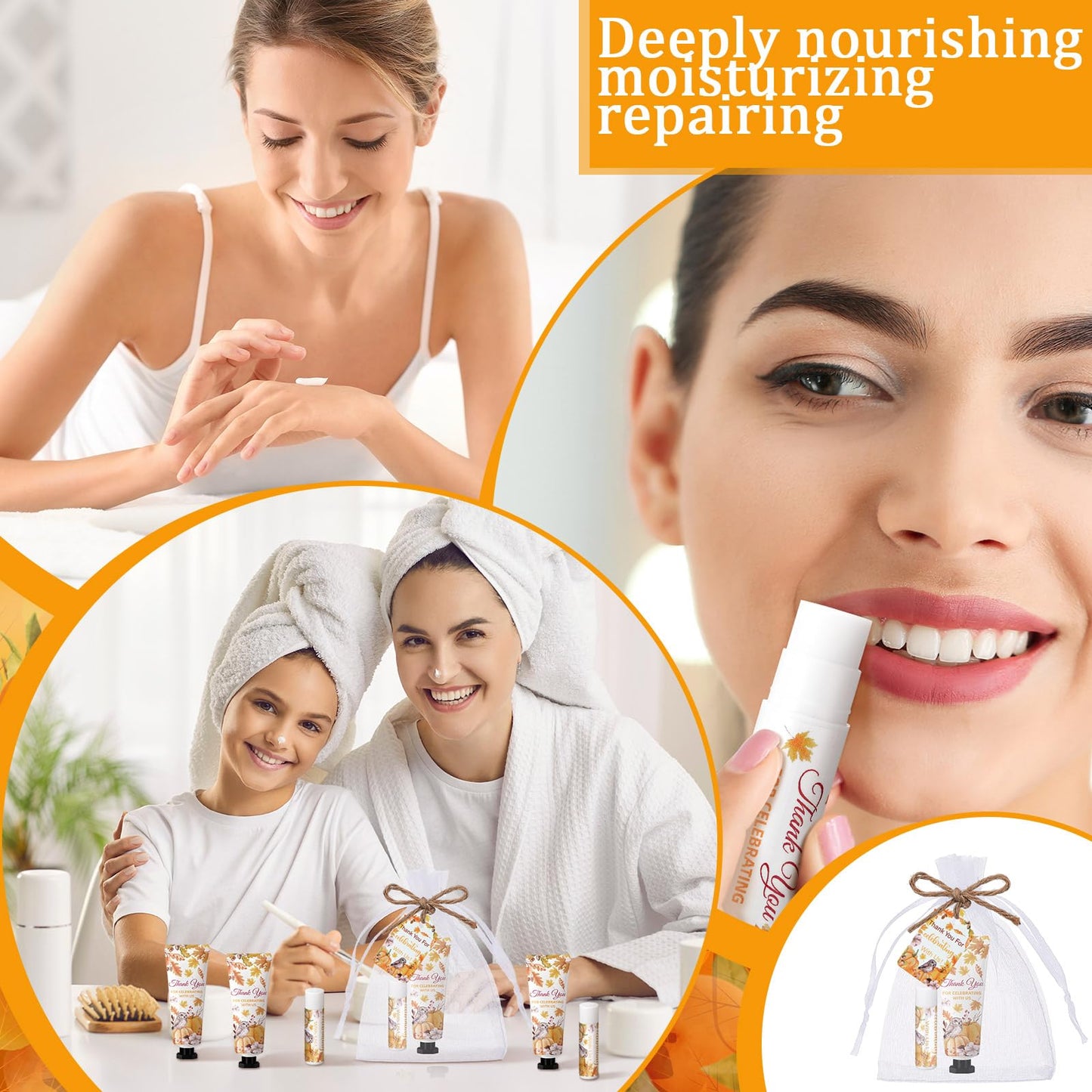 Swiffen 48 Sets 192 Pcs Fall Pumpkin Baby Shower Gifts for Guests Pumpkin Owl Bridal Baby Shower Hand Cream and Lip Balm Autumn