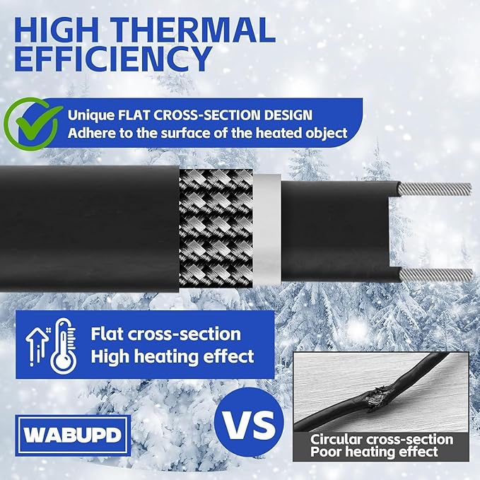 3FT-200FT Heat Tape for Water Pipes, -40°F Deicing Pipe Heat Cable,Electric Heating Cable Pipe,Frezze Protection for Heat Trace Cable for Metal, Plastic Home Pipes,Gutter,120V 5W/ft（120FT）