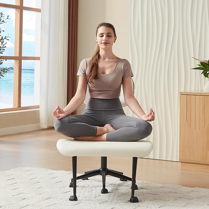 Bestier Cross Legged Office Chair with Wider Bentwood Back Support, Ergonomic Meditation Office Chair for Adults up to 300 lbs, 360° Swivel Adjustable Height for Multi Position White