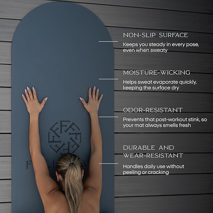 FFLLOOWW Body & Soul Non-Slip Yoga Mat, 4.5mm Natural Rubber Exercise Mat with Carry Strap – Anti-Sweat, Eco-Friendly Mat for Yoga, Pilates, Home Workouts