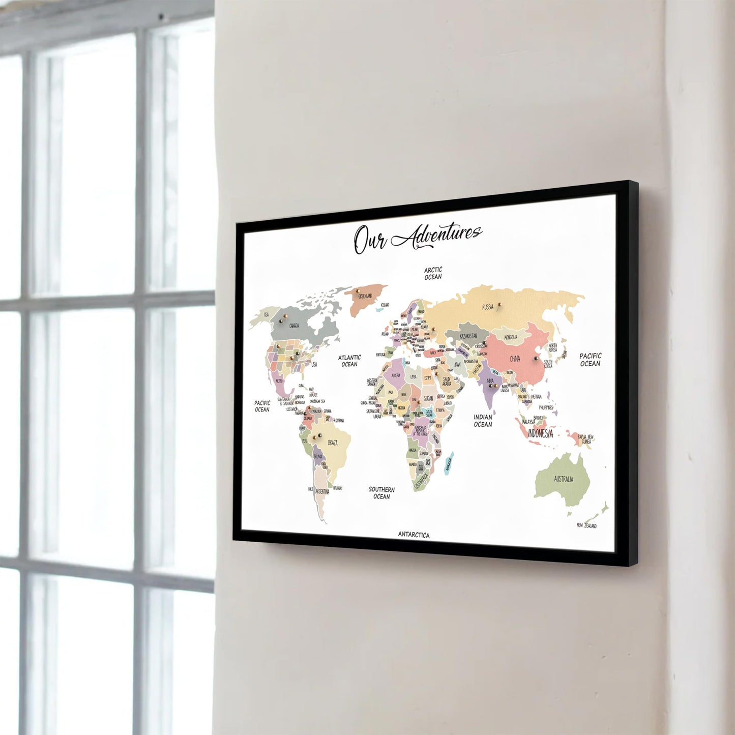 flinelife World Map Pin Board,16X12, World Travel Map With Pins, Perfect For Couples or Retirement Gift
