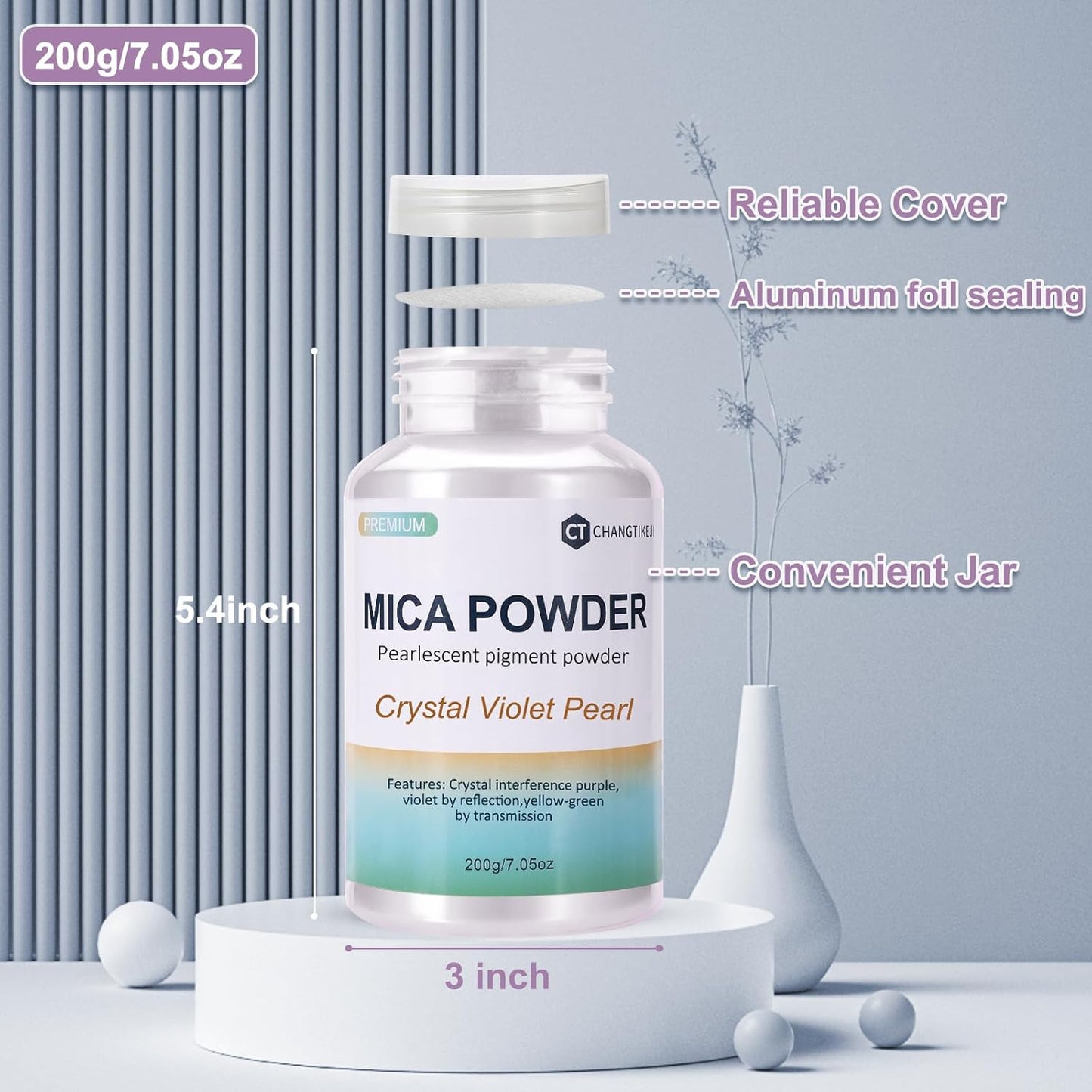 Mica Powder,200g/7.23oz Large Jar,Lilac Pearl Mica Powder Pigment for Epoxy Resin，Lip Gloss，Paint，Dye，Soap Making，Nail Polish,Candle Making,Bath Bombs