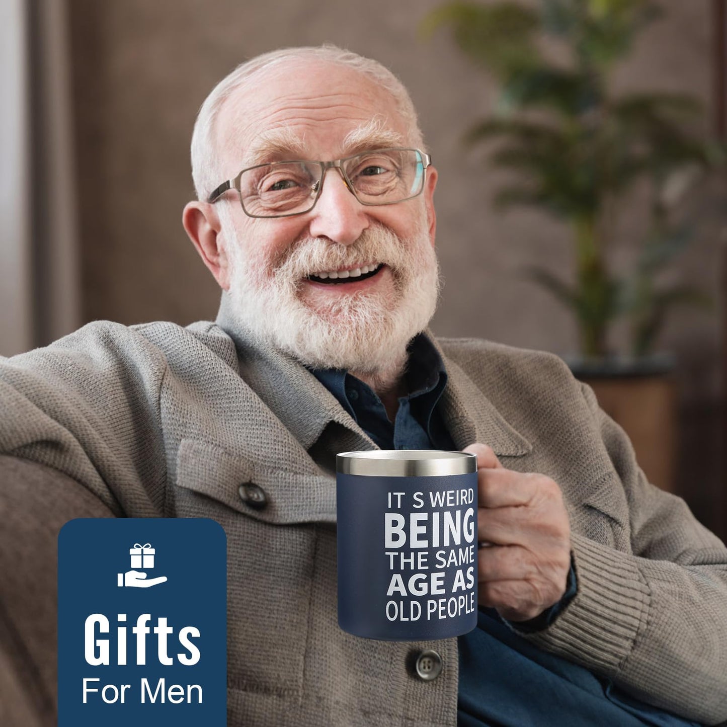 NOWWISH Birthday Gifts fo Men- Weird Being the Same Age as Old People Mug - Funny 50th 60th 70th Birthday Gifts for Men, Old People, Him, Husband, Grandpa (14oz, Navy Blue)