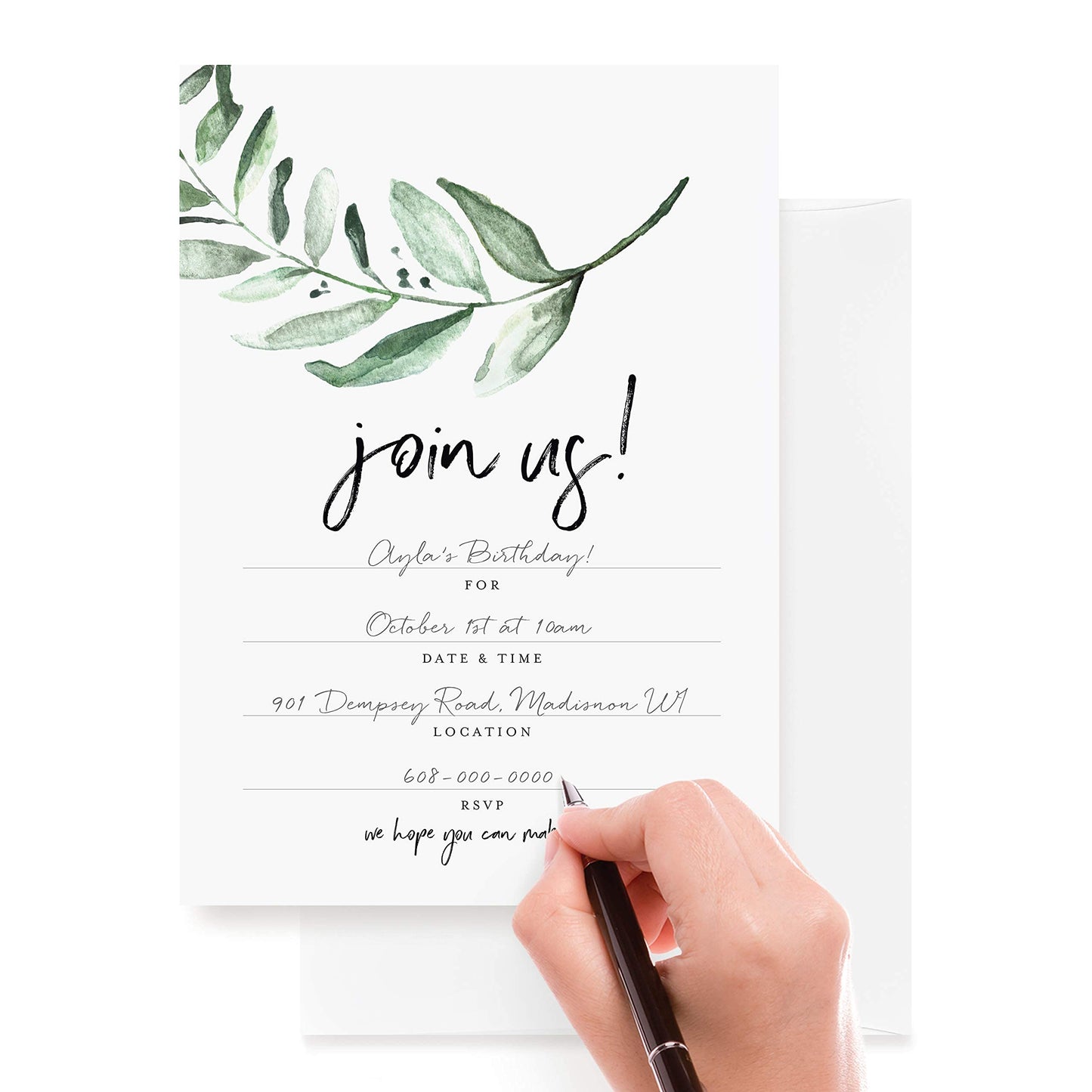 Bliss Collections 25 Invitations With Envelopes For All Occasions, Greenery Invites Perfect For: Weddings, Bridal Showers, Engagement, Birthday Party Or Special Event, Fill In Rustic Invites