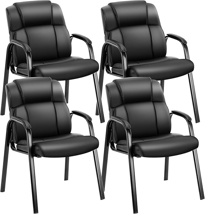OLIXIS Waiting Room Chairs Set of 4, Leather Office Desk Reception Guest Stationary Side Chair with Padded Arms for Home C...