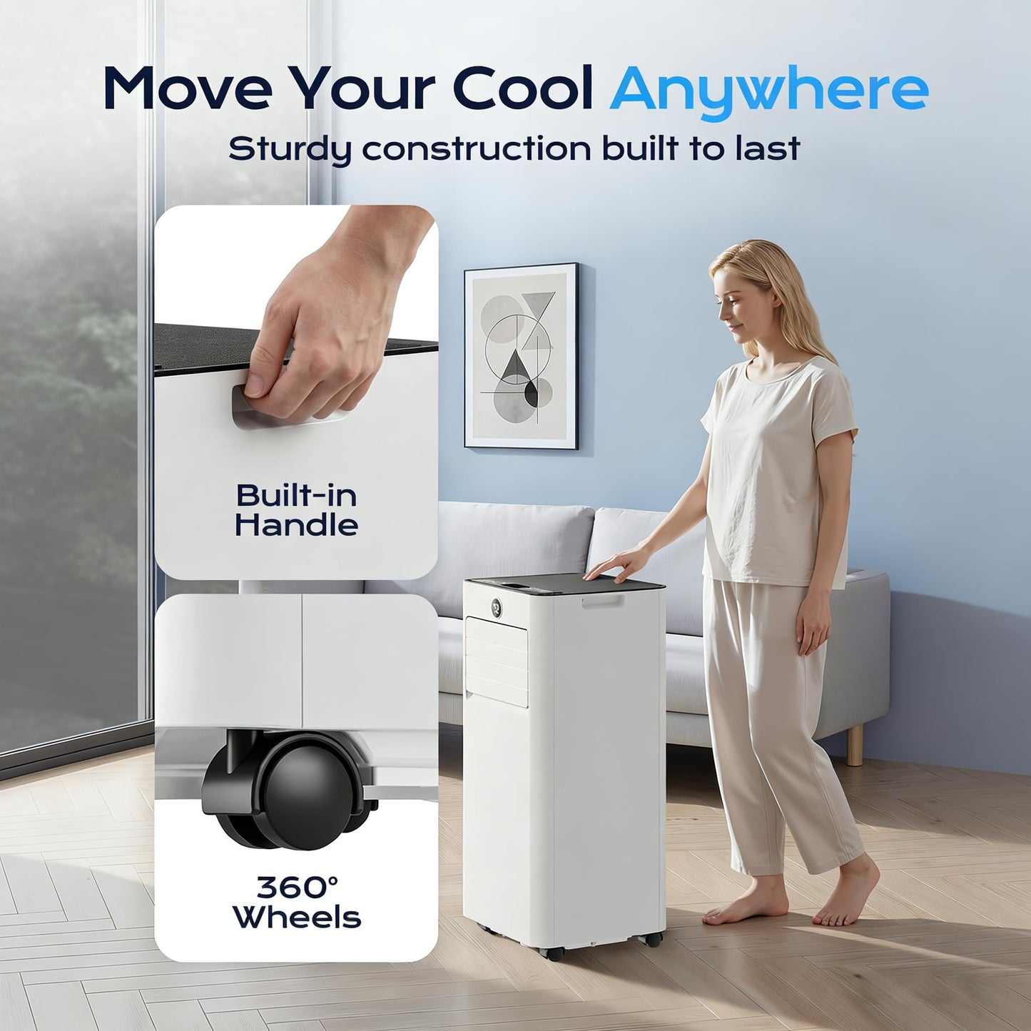 Tehanld 10,000 BTU Portable Air Conditioner, 4-in-1 AC Unit with Sleep, Cool, Dehumidifier & Fan, Cools up to 450 sq.ft, Remote Control, 24H Timer & Window Mount Kit, Bedroom