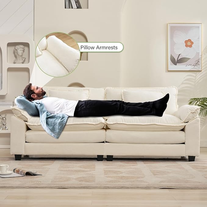 Oprisen 86" Modular Sectional Sofa, Comfy Cloud Couch Sectional Sofa, Chenille Sofa Sleeper Deep Seat Sofa with Throw Pillows for Living Room (Beige White, 86"- Loveseat)