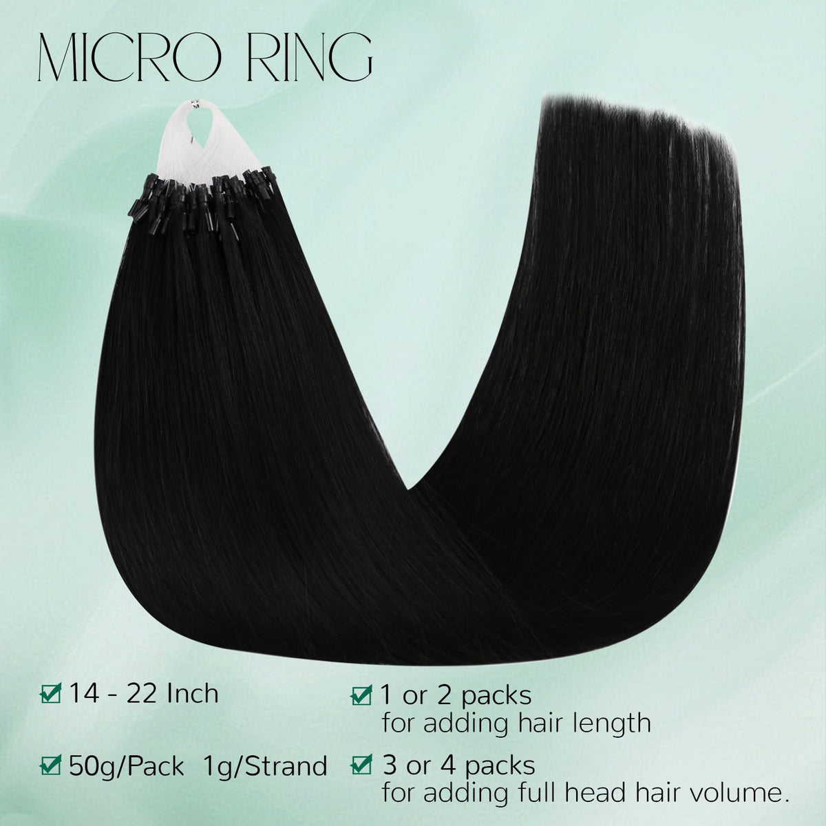 Easyouth Micro Hair Extensions Human Hair Black Micro Loop Hair Extensions Real Human Hair Jet Black 18 Inch 50g 50s Micro Link