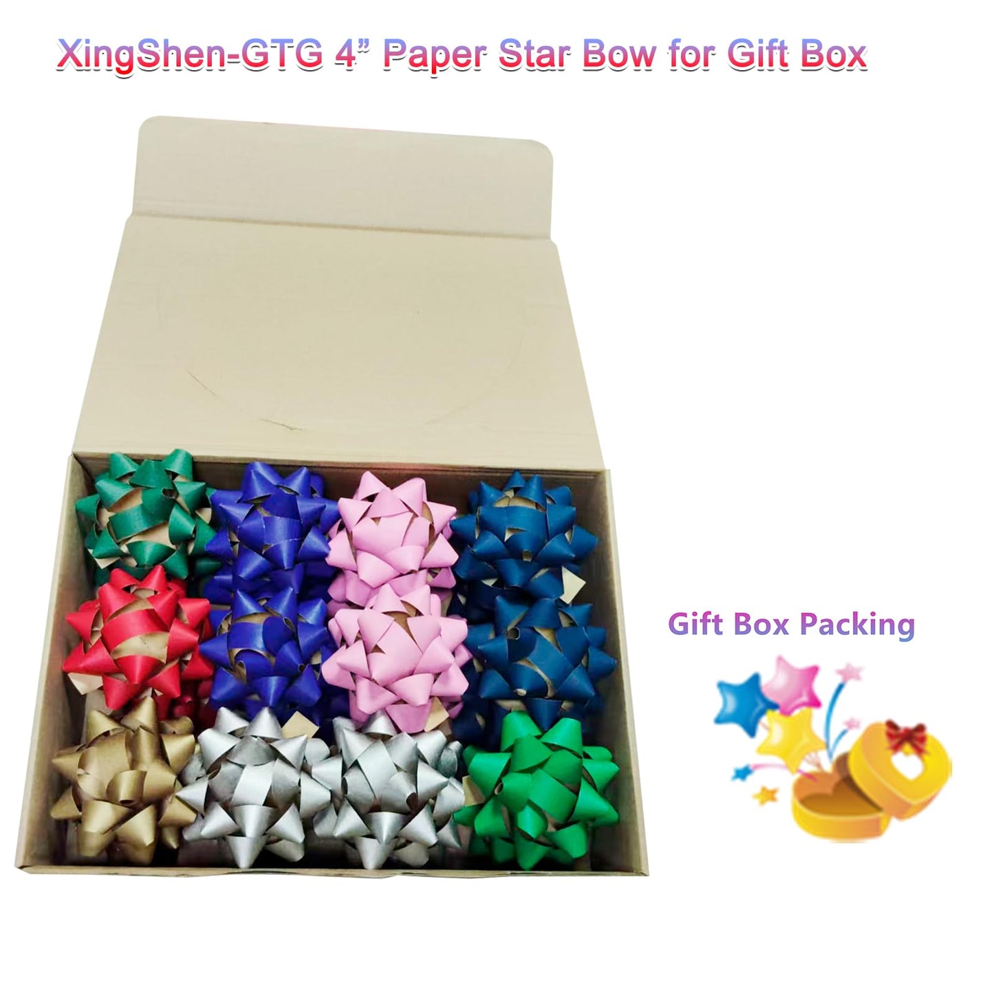 24pcs Gift Wrap Bow 4" Paper Star Bow Self Adhesive Gift Bows for Wedding, Basket Packaging, Party Decorations, Christmas, Birthdays, Holidays etc