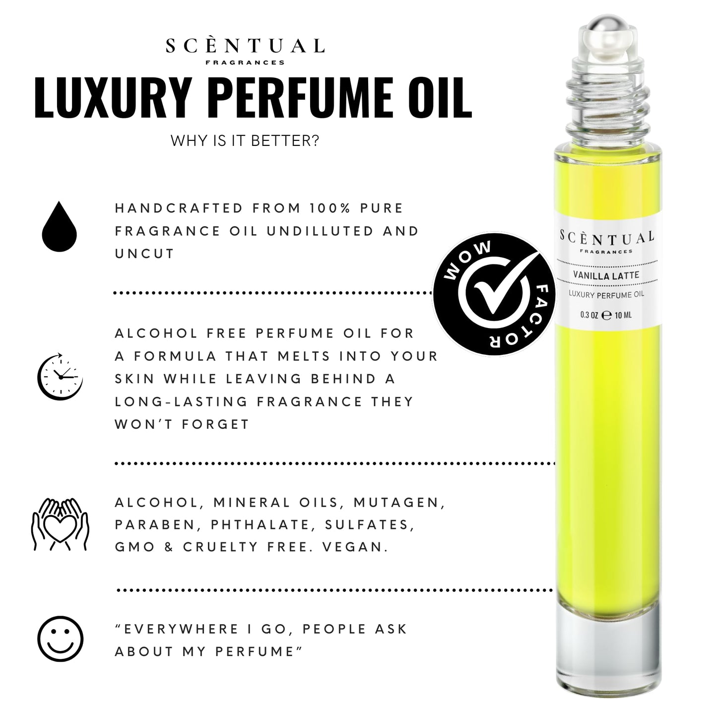 Scentual Fragrances, Luxury Perfume Oil, Ultra-Concentrated Women Roll-On Fragrance Oil, Long Lasting Rollerball Travel Mini Perfume, Vegan, Alcohol & Cruelty Free 10ml (Love & Marshmallows)