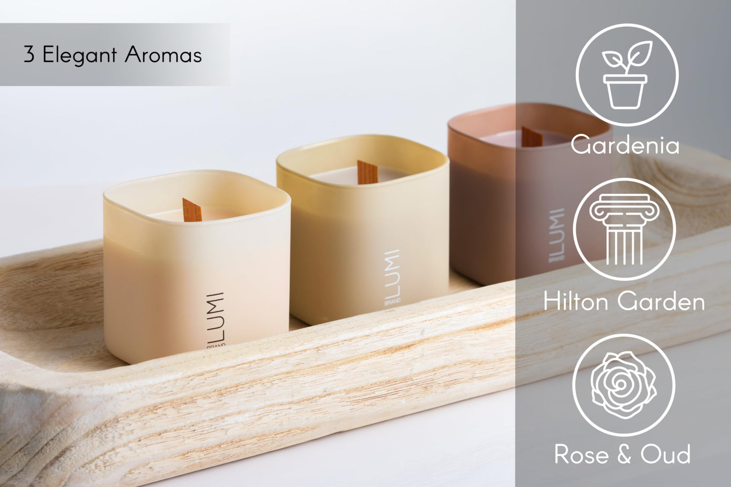 Set of 3 Scented Soy Candles Gift Set | Nature's Bloom Collection | 3 Scented Candles - Gardenia, Hilton Garden, and Rose & Oud | Crackling Wood Wick | Clean Burn | 50+HR Burn Time, 9.8oz Each