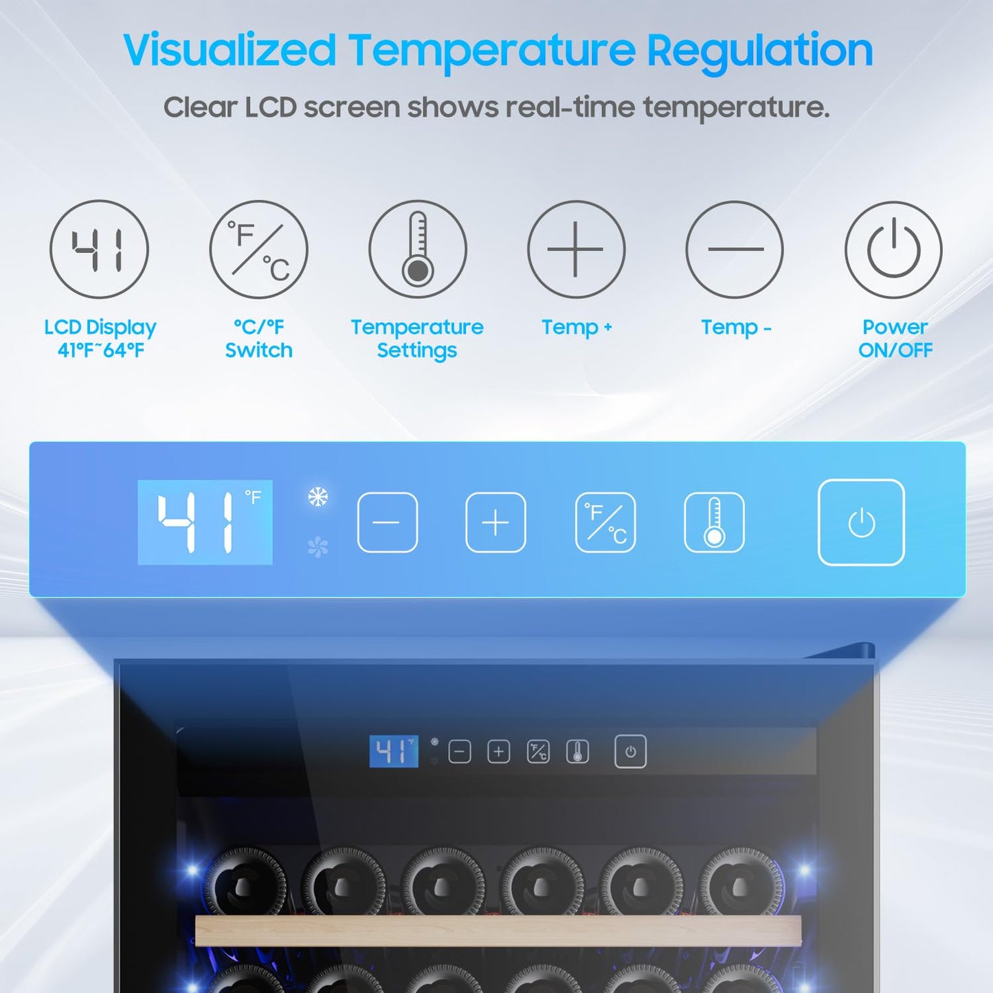 158 Bottles Wine Cooler Refrigerator, 24 Inch Built-in/Freestanding Wine Fridge with Upgraded Compressor, Fast Cooling, Intelligent Temperature Memory, Low Noise, 41℉-64℉ Large Capacity Wine Cooler