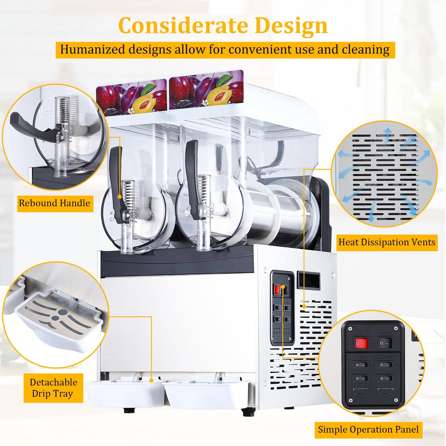 Commercial Slushie Machine - 15L*2 Dual Tank & Triple-Tank Available, Stainless Steel, Self-Cleaning & High-Speed Mixing, Perfect for Frozen Drinks, Margaritas, Coffee, Cocktails, Home, Bars,Black