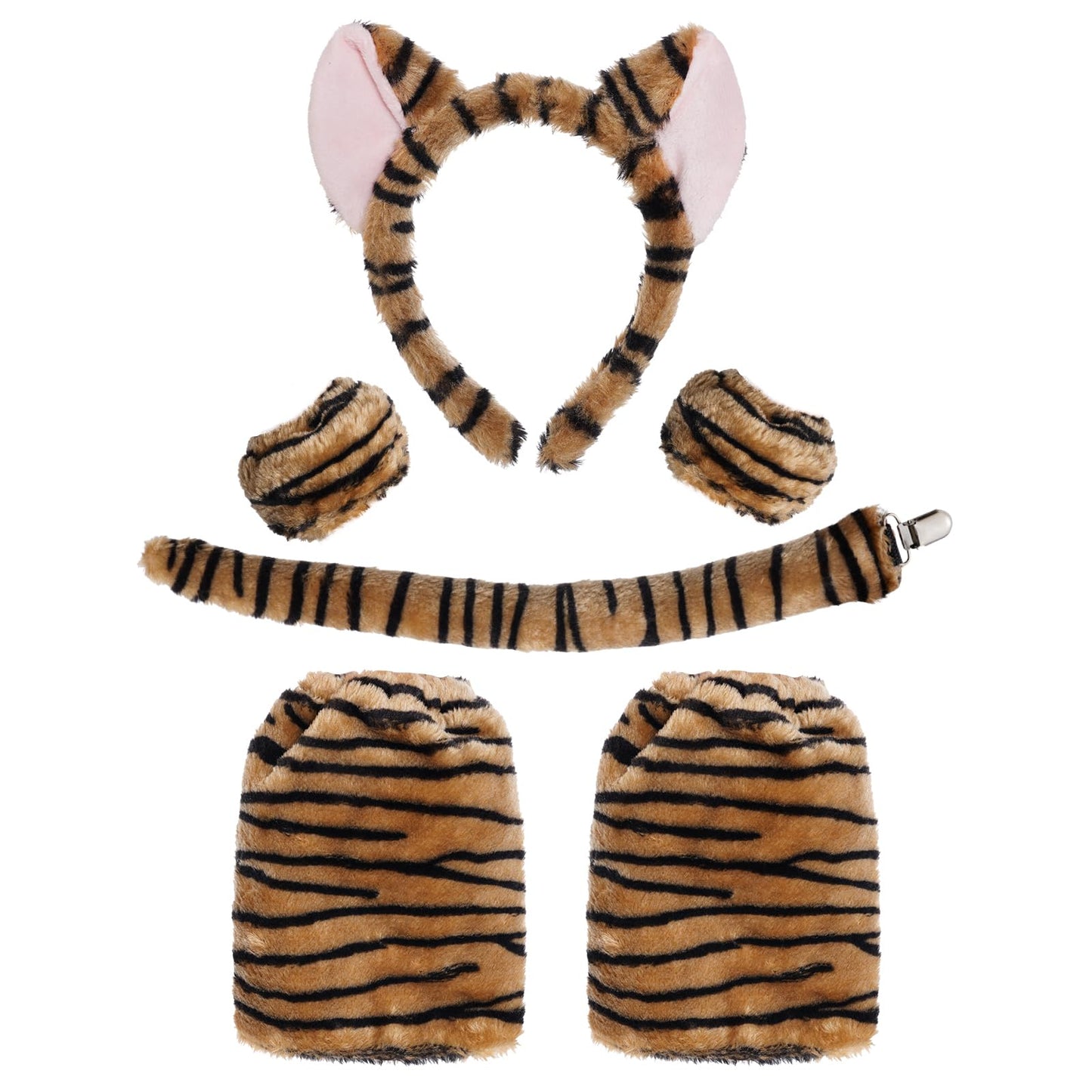 Pistha 6-Piece Furry Tiger Costume Set - Ears, Gloves, Leg Covers, Tail for Halloween, Carnival, Birthday Parties & Cosplay