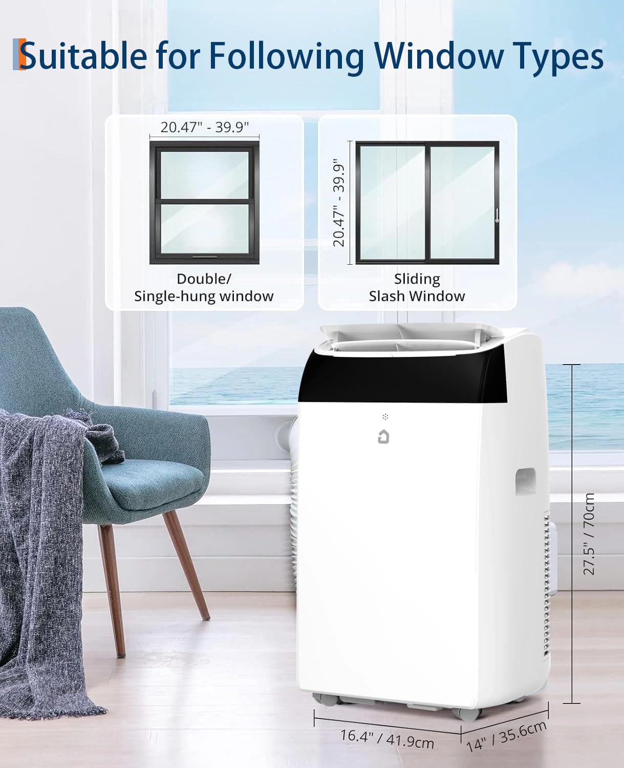 Garvee 14,000 BTU Portable Air Conditioner, 3-in-1 Portable AC Unit with Cool, Dehumidifier & Fan Modes, Covers Rooms up to 750 sq.ft, Sleep Mode, Remote Control, Timer & Full Window Kit