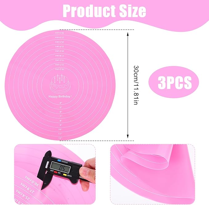 4PCS Silicone Cake Mat Hard Scraper Dough Scraper Silicone Baking Mat with Dough Bowl Scrapers Reusable Cookie Mats Cake Turntable Mats for Pastry Baking Supplies Bake Pizza