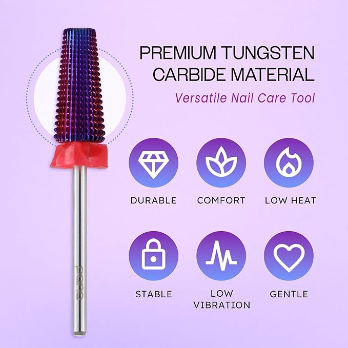 PANA 3/32" Shank 5-in-1 Nail Carbide Bit - (Triple Coarse - Fine Grit, Purple) - Two Way Rotate use for Both Left and Right Handed Fast Remove Acrylic or Hard Gel