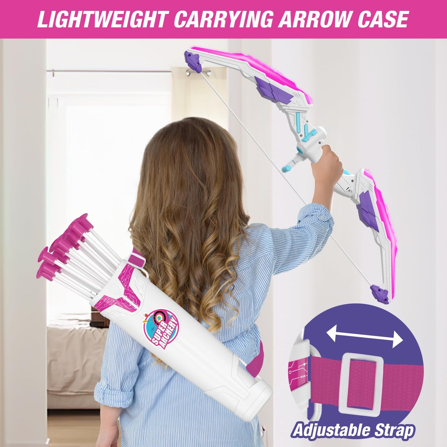 HYES Bow and Arrow for Kids 4-6, LED Light Up Archery Set with 12 Suction Cup Arrows, 1 Standing Target, 3 Score Targets & 1 Quiver, Indoor Outdoor Sport Gifts for Boys Girls Ages 8-12, Purple