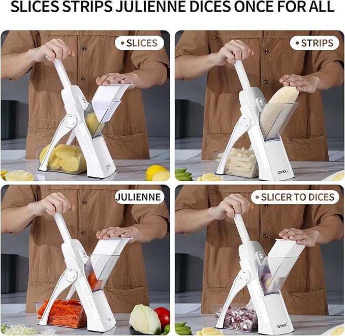 Safe Mandoline Slicer Vegetable Chopper Potato Food Cutter,Thickness Adjustable 0.1-8 mm Veggie Dicer Kitchen Chopping Artifact for Fast Meal prep (White)