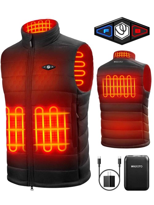 WASOTO Heated Vest for Men with 9V 16000mAh Battery Pack Charger Lightweight Mens Heated Vest for Cycling(Black,L)