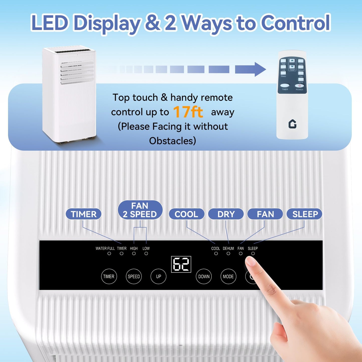 GarveeHome 8000 BTU Portable Air Conditioner - 3 in-1 Cooling Unit with Remote, LED Display & 24H Timer, Free Standing AC for Rooms Up to 350 Sq.Ft