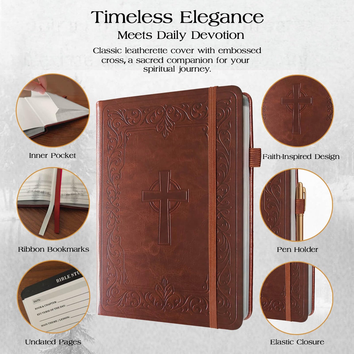 Christian Bible Journal for Men – Premium Eco-Leather Undated Bible Study Notebook, Devotional & Prayer Journal | Perfect Christian Gift for Men | Ideal for Graduation, Pastor, Baptism & Church