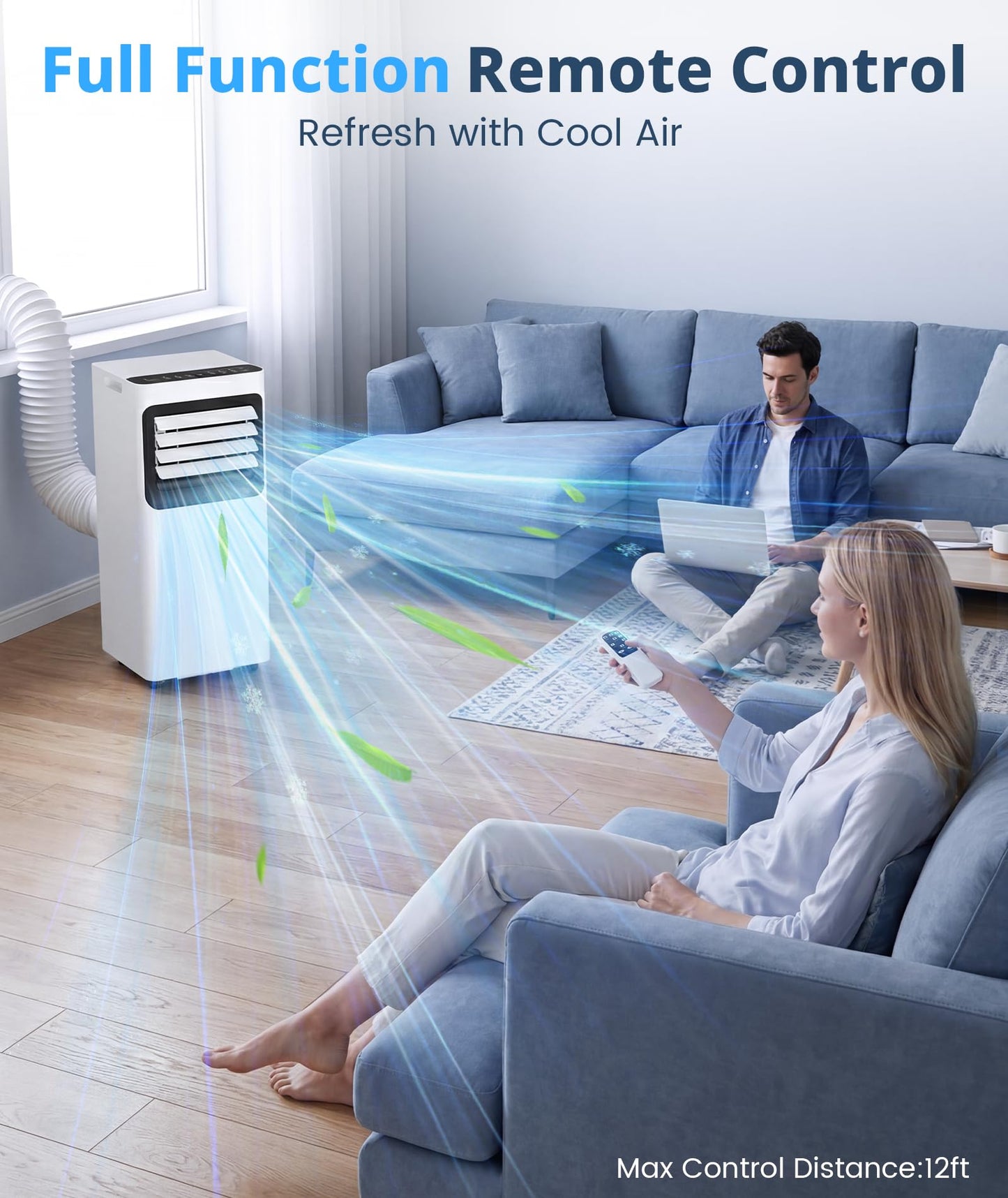 8000 BTU Portable Air Conditioner, 4-in-1 AC Unit Cools 350 Sq.Ft, Quiet Air Conditioner with Dehumidifier & Fan, LED Display, Remote, 24H Timer, Window Kit for Bedroom Office Dorm